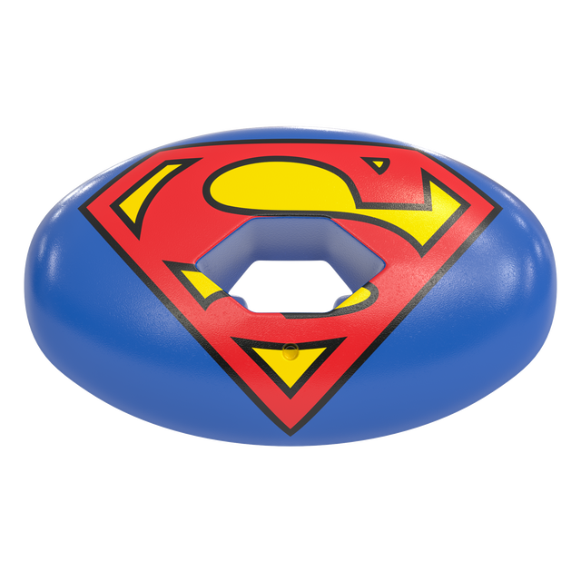 Phenom Elite x DC Comics Superman Hexa-Flow football mouthguard — licensed royal blue Superman design with shield logo