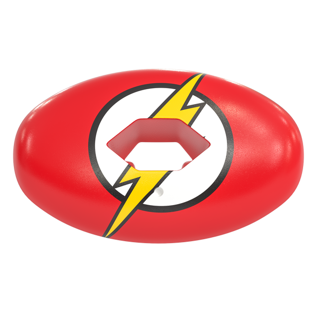 Phenom Elite x DC Comics The Flash Hexa-Flow football mouthguard — licensed red Flash design with lightning bolt