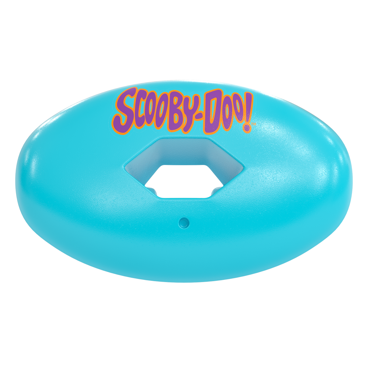Phenom Elite x Scooby-Doo Hexa-Flow football mouthguard — licensed teal, orange, and purple Mystery Machine pattern