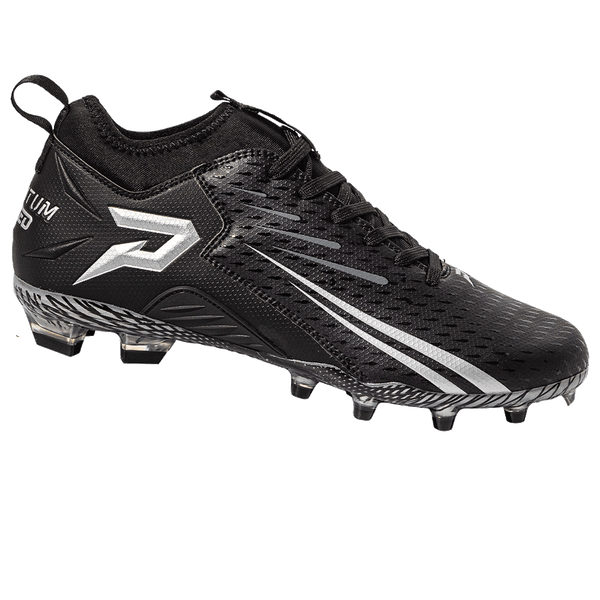 Phenom Elite Quantum Speed 2.0 black football cleat — low-cut speed cleat, side view