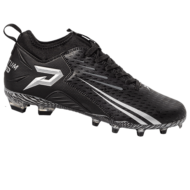Phenom Elite Quantum Speed 2.0 black football cleat — low-cut speed cleat, side view