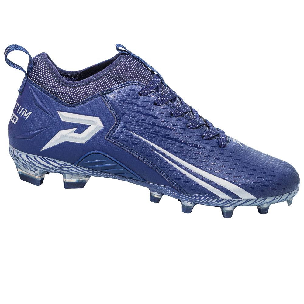 Phenom Elite Quantum Speed 2.0 navy football cleat — low-cut speed cleat, side view