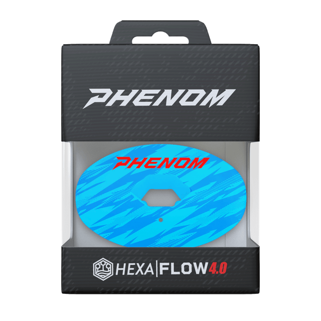 Phenom Elite Hexa-Flow Mixed Berry football mouthguard — packaged box shot, pink, purple, and blue Mixed Berry colorway