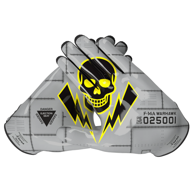 Phenom Elite Warhawk Vapor-Stick football gloves — grey receiver gloves, palm view showing Vapor-Stick grip and pinky extension