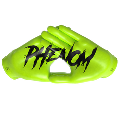 Phenom Elite x Rick and Morty VPS1 Vapor-Stick football gloves — acid green, slime, teal, and black character art, render 03