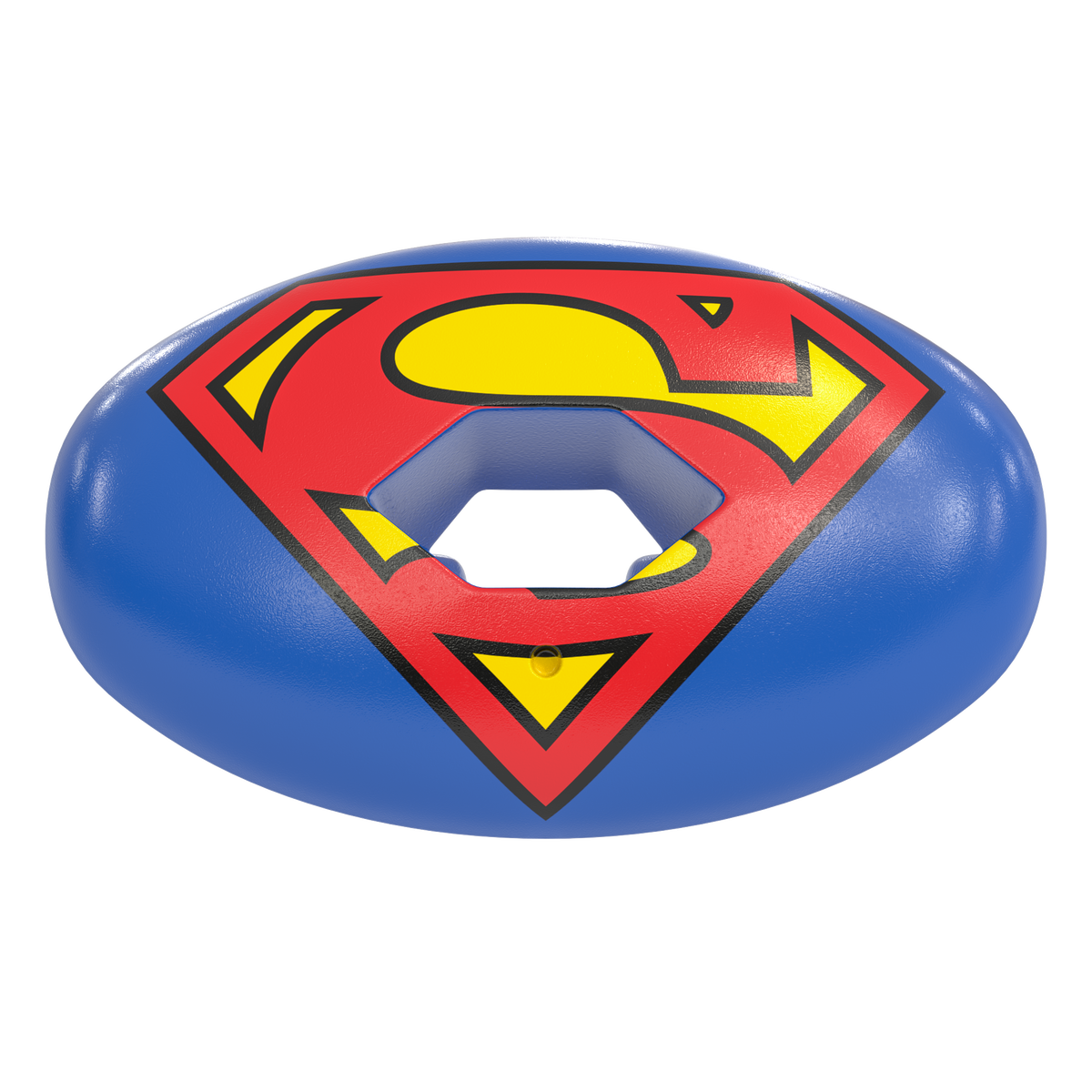 Phenom Elite x DC Comics Superman Hexa-Flow football mouthguard — licensed royal blue Superman design with shield logo