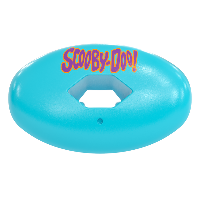 Phenom Elite x Scooby-Doo Hexa-Flow football mouthguard — licensed teal, orange, and purple Mystery Machine pattern