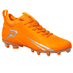 Phenom Elite Quantum Speed 2.0 orange football cleat — outsole and SprintSense TPU traction plate detail