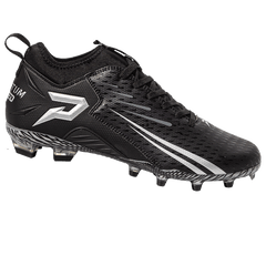Phenom Elite Quantum Speed 2.0 black football cleat — low-cut speed cleat, side view