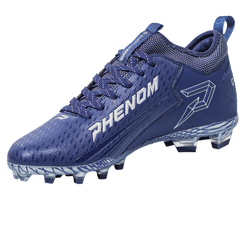 Phenom Elite Quantum Speed 2.0 navy football cleat — angled view, low-cut speed silhouette