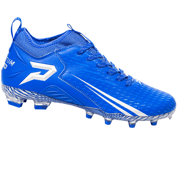 Phenom Elite Quantum Speed 2.0 royal blue football cleat — low-cut speed cleat, side view