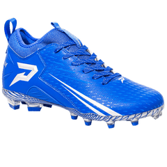 Phenom Elite Quantum Speed 2.0 royal blue football cleat — outsole and SprintSense TPU traction plate detail