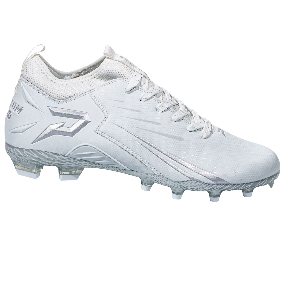 Phenom Elite Quantum Speed 2.0 white football cleat — low-cut speed cleat, side view