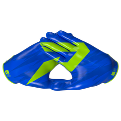Phenom Elite Kool-Aid Great Bluedini Vapor-Stick football gloves — royal blue and volt green licensed Kool-Aid gloves, backhand view of Lycra silicone-print shell with Kool-Aid camo