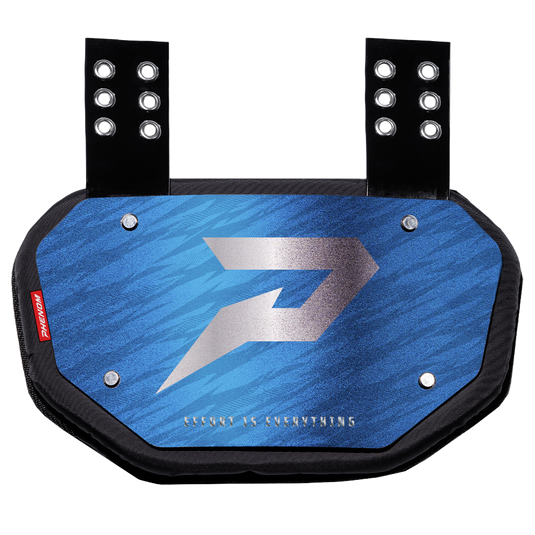 Phenom Elite Football Back Plate - Columbia Blue with Chrome P Logo
