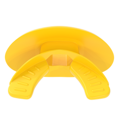 Phenom Elite x DC Comics The Batman yellow Hexa-Flow football mouthguard — inserted in mouth, licensed Bat logo design