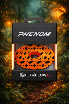Phenom Elite Hexa-Flow Cheetah football mouthguard — lifestyle product shot of orange cheetah colorway