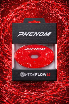 Phenom Elite Hexa-Flow Cherry football mouthguard — lifestyle product shot of bold red Cherry colorway