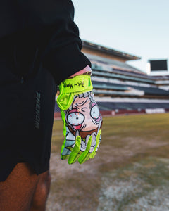 Phenom Elite x Rick and Morty VPS1 Vapor-Stick football gloves — detail of silicone Vapor-Stick palm grip