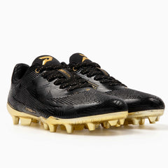 black

Phenom Elite Quantum Carbon Gold Rush Black & Gold football cleat — blackout carbon-plate low-cut speed cleat with metallic gold accents, hero shot