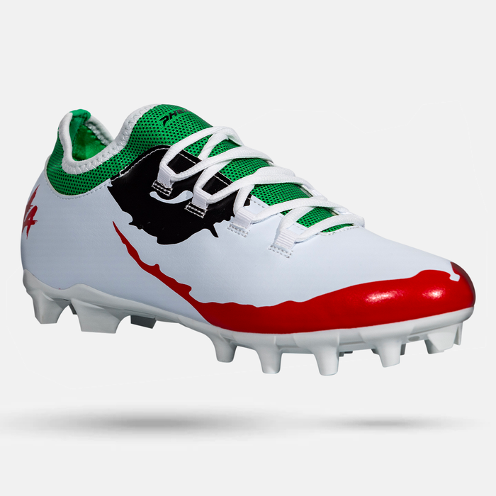 Red and white football cleats sales