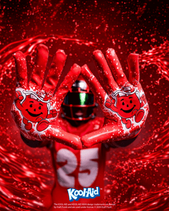 Phenom Elite Kool-Aid Cherry football cleat — matching palm gloves with splatter
