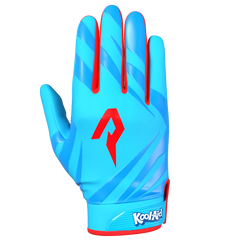Phenom Elite Kool-Aid Mixed Berry Vapor-Stick football gloves — electric blue lightning-pattern licensed Kool-Aid gloves, palm view showing silicone Vapor-Stick grip