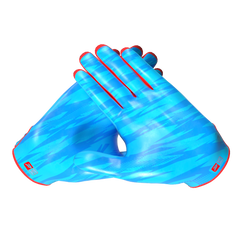 Phenom Elite Kool-Aid Mixed Berry Vapor-Stick football gloves — electric blue lightning-pattern licensed Kool-Aid gloves, backhand view of Lycra silicone-print shell with Kool-Aid branding