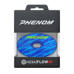 Phenom Elite Hexa-Flow Dini football mouthguard — packaged box shot, royal blue Bluedini colorway