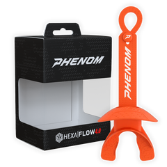 Phenom Elite Hexa-Flow 4.0 football mouthguard — packaged box shot, orange colorway