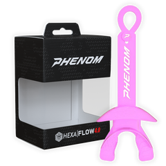 Phenom Elite Hexa-Flow 4.0 football mouthguard — packaged box shot, pink colorway