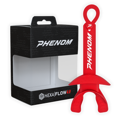 Phenom Elite Hexa-Flow 4.0 football mouthguard — packaged box shot, red colorway