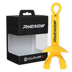 Phenom Elite Hexa-Flow 4.0 football mouthguard — packaged box shot, yellow colorway