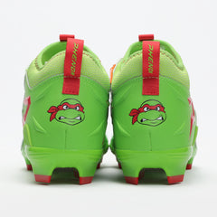 Phenom Elite Raphael football cleat — back view both shoes, red-mask heel detail