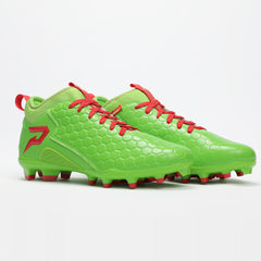 Phenom Elite x Ninja Turtles Raphael football cleat — Kelly green Quantum Speed 2.0 low-cut speed cleat, side view both shoes
