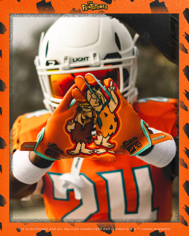 fantasy football helmets orange crush blitz outlaws The Flintstones Bedrock Blitz Football Gloves