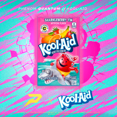 Phenom Elite Kool-Aid Sharkleberry Fin football gloves — launch graphic with Sharkleberry Kool-Aid packet detailing