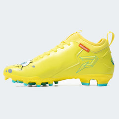 Phenom Elite SpongeBob football cleat — angled side view of yellow upper