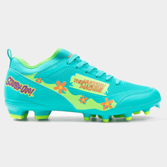 Phenom Elite Scooby-Doo Mystery Machine football cleat — side profile, low-cut speed silhouette