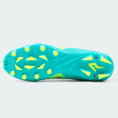 Phenom Elite Scooby-Doo Mystery Machine football cleat — angled view of teal and orange upper