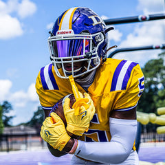 Phenom Elite Quantum Fierce yellow padded football gloves on-field