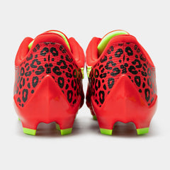 Phenom Elite Quantum Carbon Red Leopard football cleat — back view showing heel detail