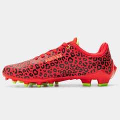Phenom Elite Quantum Carbon Red Leopard football cleat — inside view of low-cut upper