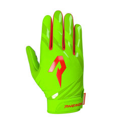 Phenom Elite TMNT Raphael Vapor-Stick football gloves — green shell licensed Nickelodeon gloves, backhand view of Lycra silicone-print shell with Raphael artwork