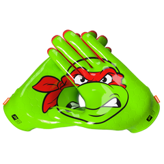 Phenom Elite TMNT Raphael Vapor-Stick football gloves — green shell licensed Nickelodeon gloves with Raphael red bandana, palm view showing silicone Vapor-Stick grip