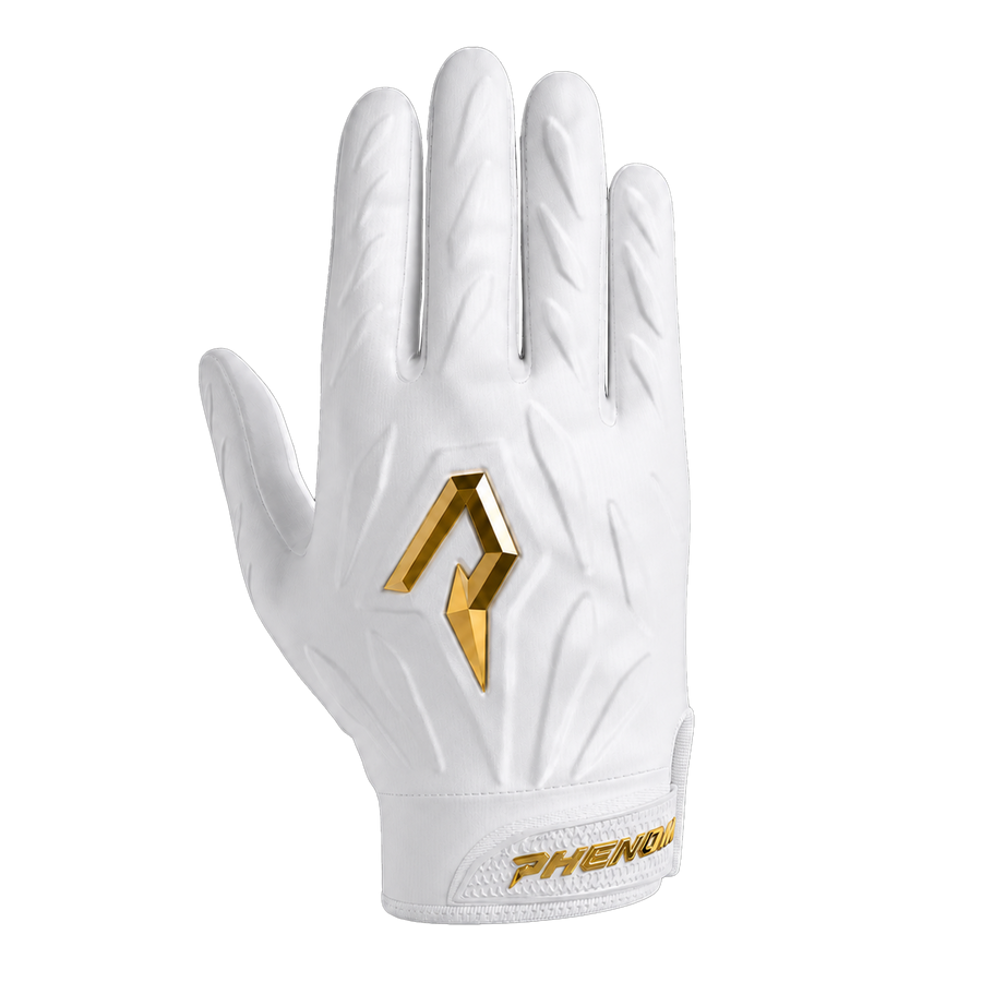 Gold Rush White Quantum Fierce padded football gloves - the home pair