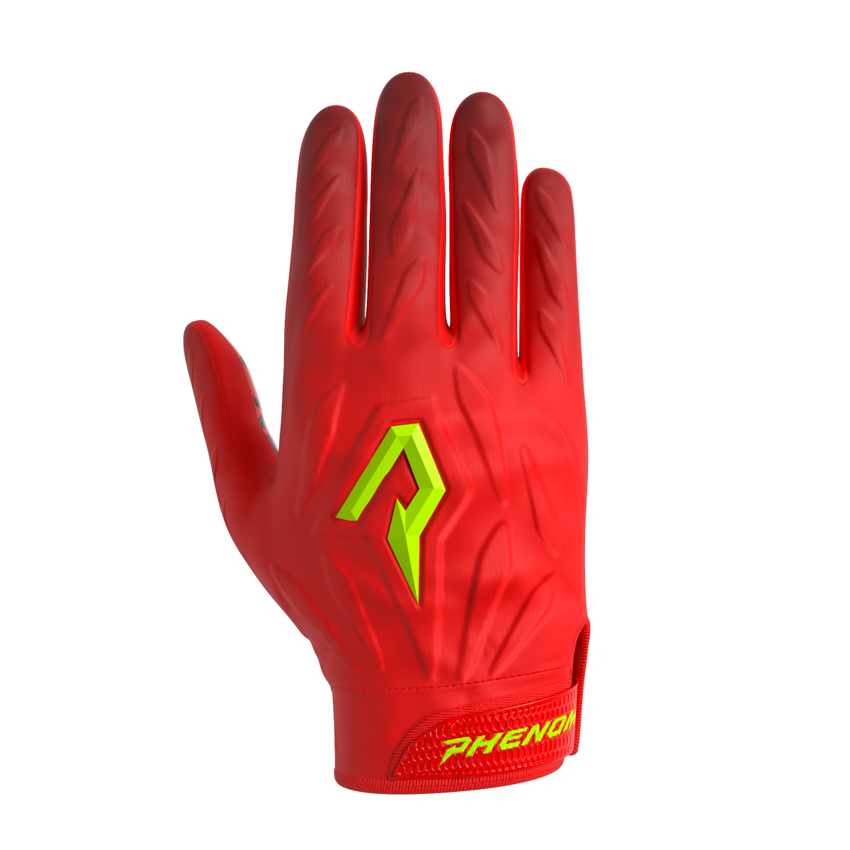 Phenom Elite Quantum Fierce Red Leopard padded football gloves — red leopard print back-of-hand with knuckle padding