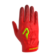 Phenom Elite Quantum Fierce Red Leopard padded football gloves — red leopard print back-of-hand with knuckle padding