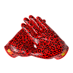 Phenom Elite Quantum Fierce Red Leopard padded football gloves — Vapor-Stick palm grip detail