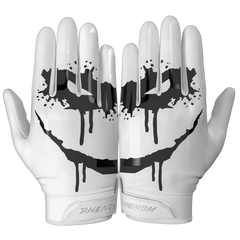 Phenom Elite Sinister VPS1 Vapor-Stick football gloves — black and white horror-themed Sinister Face design, main product shot